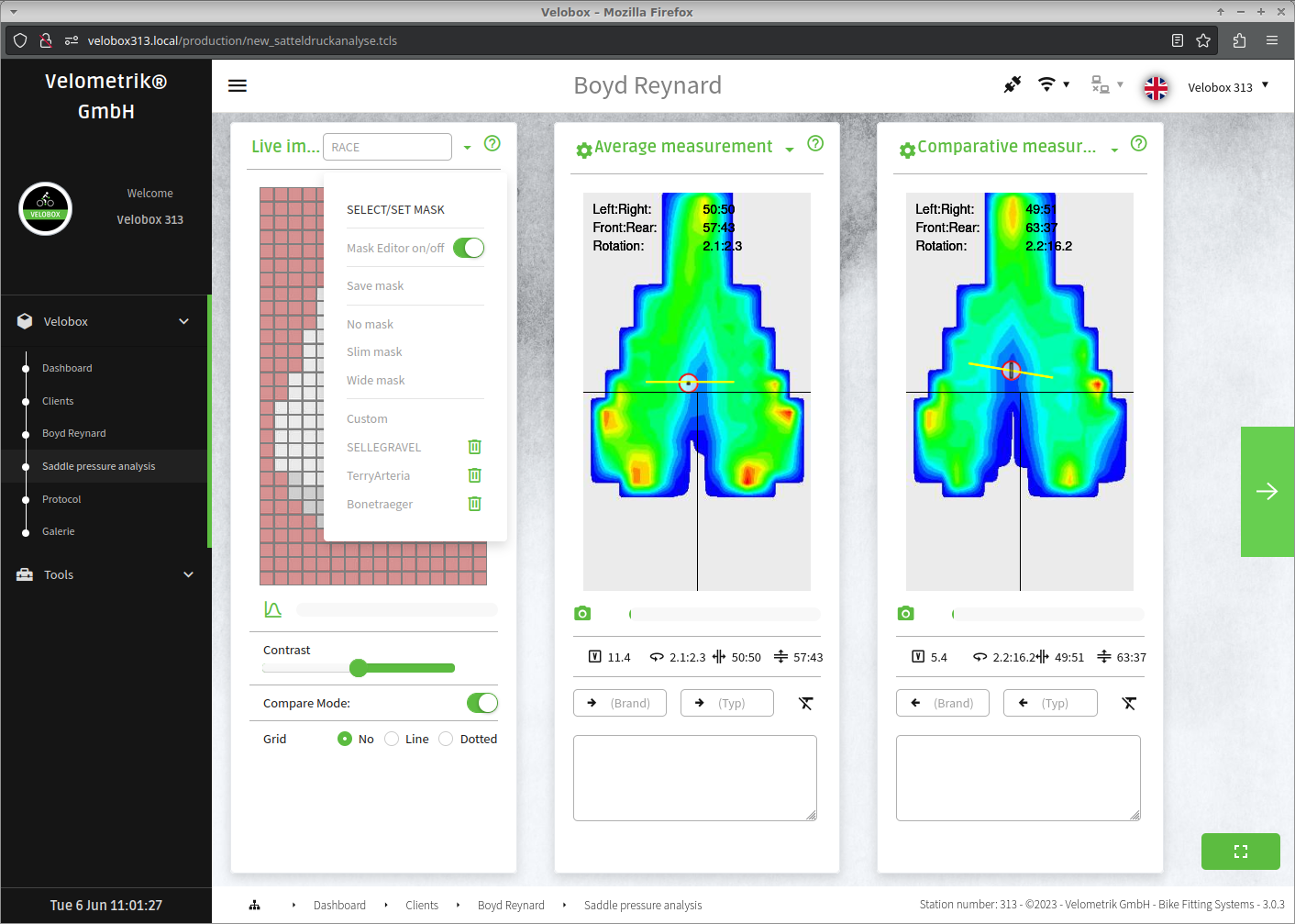 capture and analysis of Velometrik bike fitting software with saddle pressure mapping